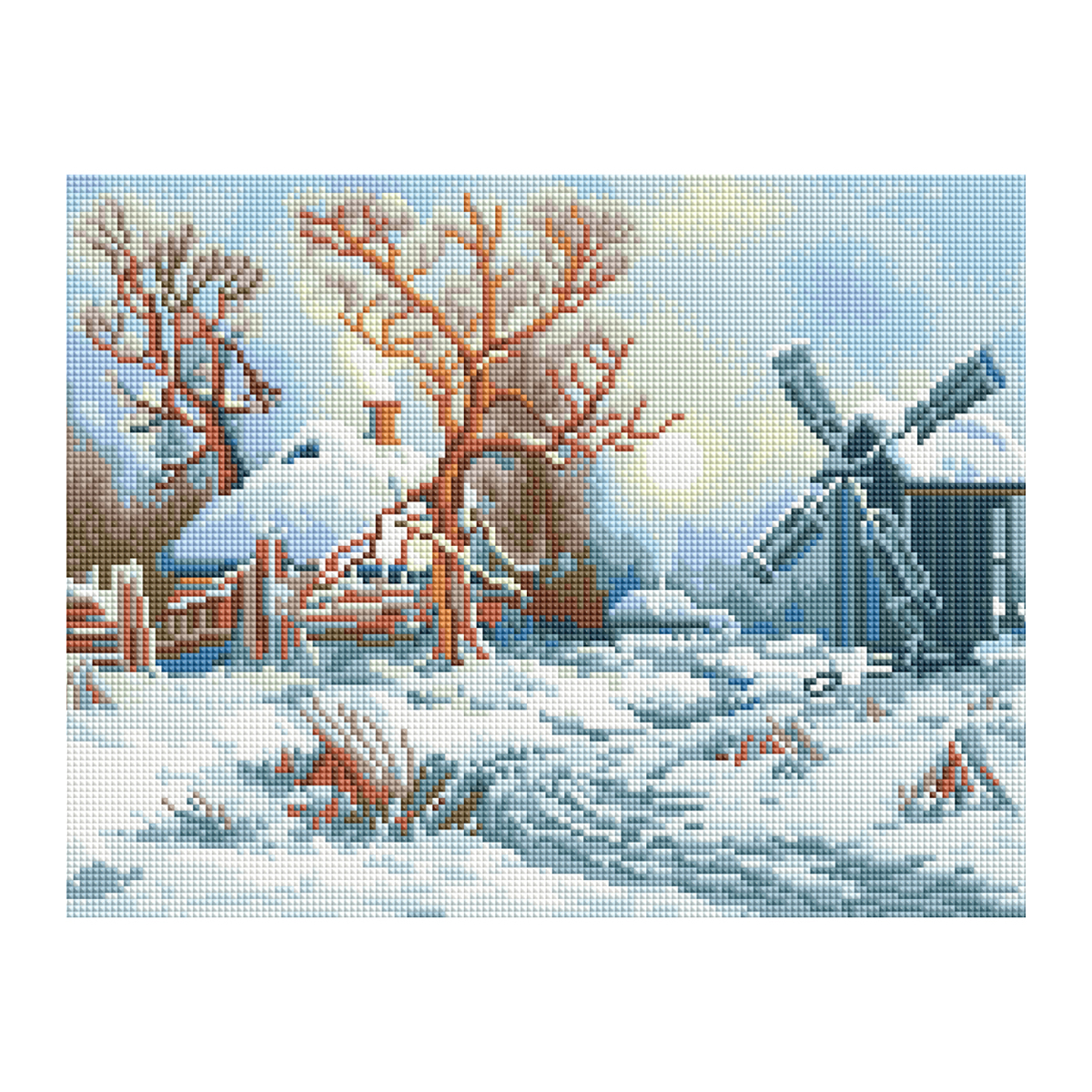 Алмазная мозаика ТРИ СОВЫ "Зима в деревне", 30*40см, холст, картонная коробка с пластиковой ручкой