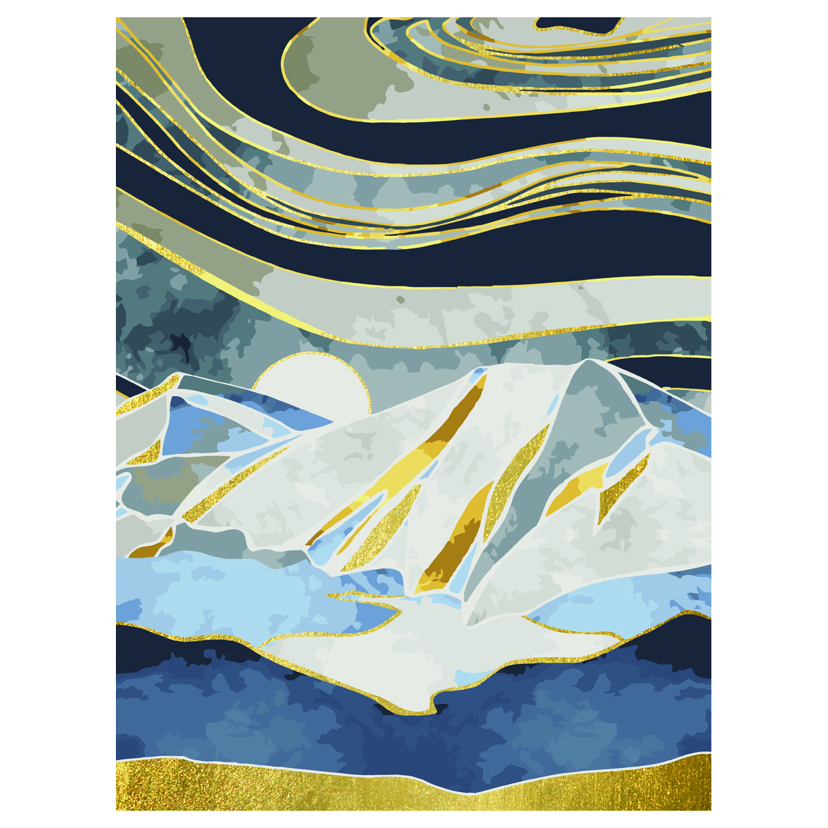Картина по номерам на холсте ТРИ СОВЫ "Горы", 30*40, с поталью, акриловыми красками и кистями