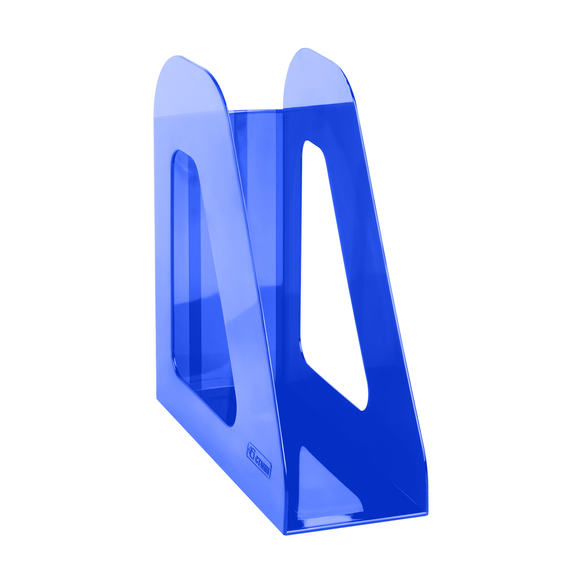 Лоток для бумаг вертикальный СТАММ "Фаворит", тонированный синий, ширина 90мм