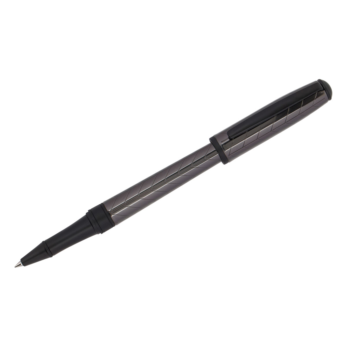 Ручка-роллер Delucci "Marte" синяя, 0,6мм, корпус титан/черный, подарочная упаковка