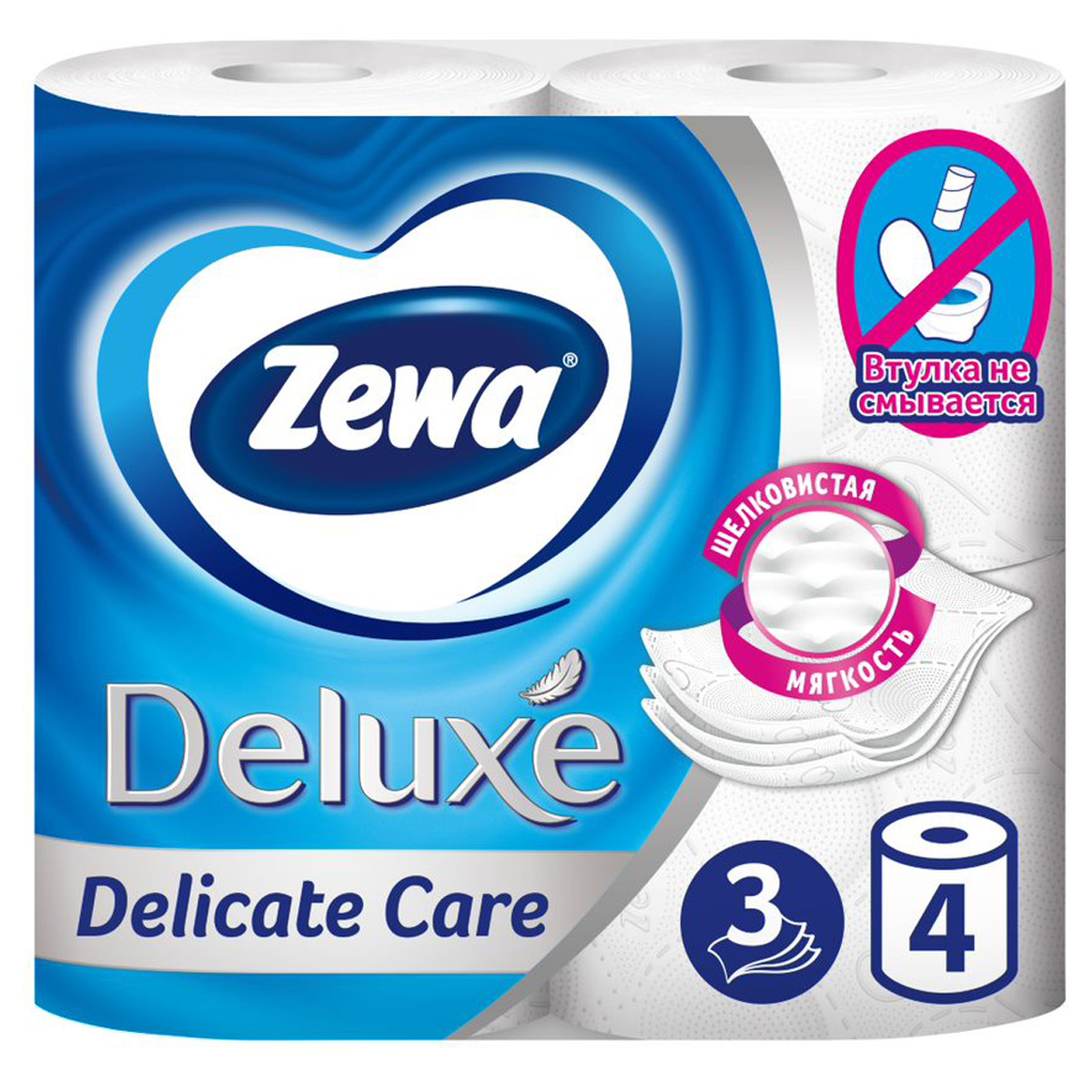 Бумага туалетная Zewa "Deluxe" 3-слойная, 4шт., тиснение, белая